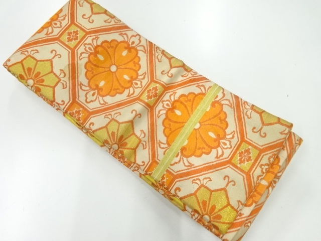 JAPANESE KIMONO / ANTIQUE HANHABA OBI / WOVEN SHOKKOMON & FLOWER